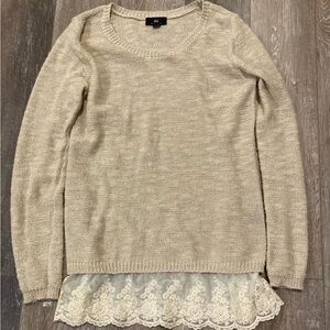 I.N. San Francisco Cream Sweater with Lace Detail